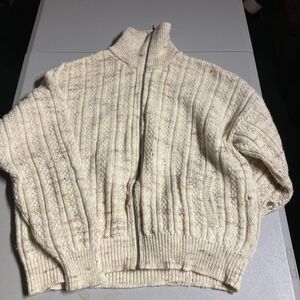 Vintage Pendleton Marled Cream Full Zip High Collar Cable Knit Sweater Men's XL